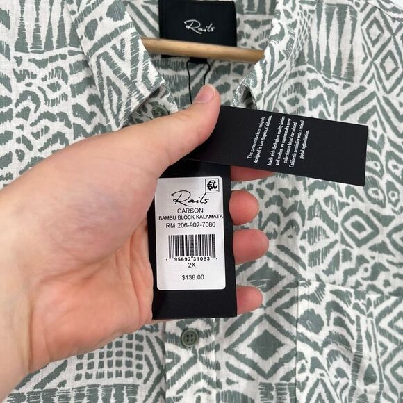 Rails Carson Block-Print Short-Sleeve Shirt Bambu Block Kalamata Mens XXL NWT - Picture 7 of 8